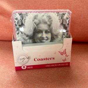 Dolly 8 Ct Double Sided Coasters Dolly Parton Pink, Red, Gray Country Dollywood